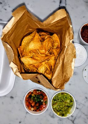 Chips, Salsa & Guacamole. $5.95