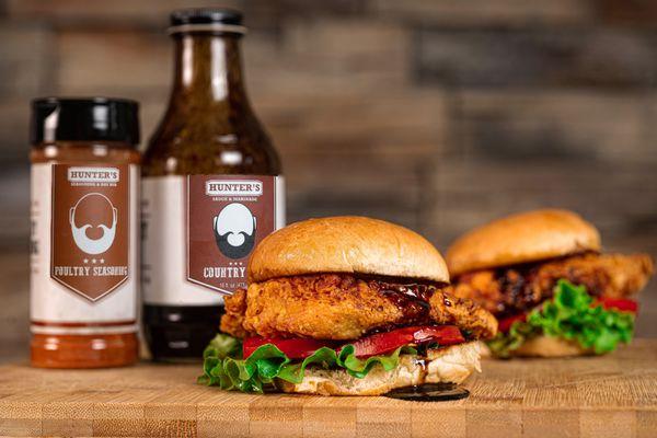 Hunter's Mid-West Cowboy Sauce on Fried BBQ Chicken Sandwich