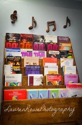 Sheet music and method books for various instruments