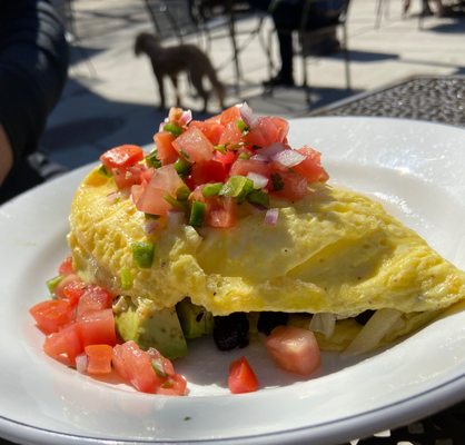 Omelette was amazing.  Enjoyed outside on a perfect Spring morning.