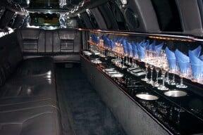 Inside the  
 Blacktop 14 passenger limousine.