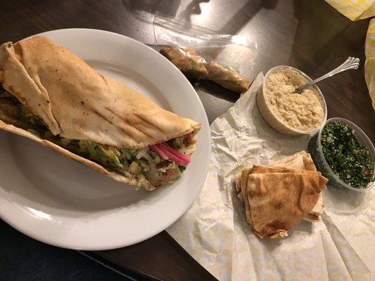 Chicken shawarma .. boklava.. baba ghanouj.. Tabouleh