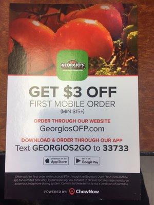 Order online or through App  Get $3 off  Starting from 6 Sep till 1 Oct 17