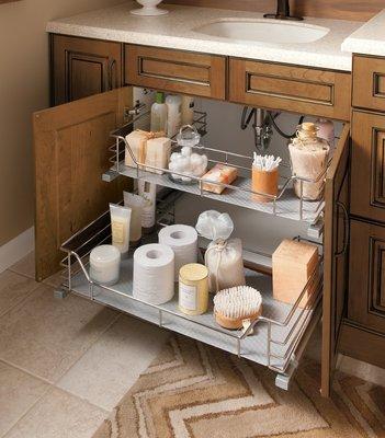 Bathroom sink pull-out organizer.