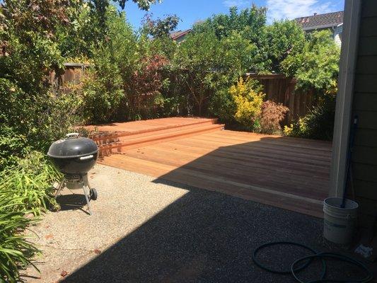 Our beautiful redwood deck by Island Builders.