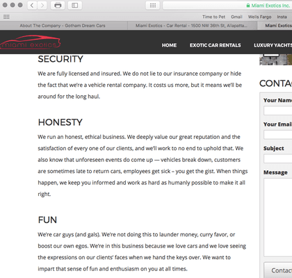 Miami exotics website - the entire page is copied word for word from Gotham's website