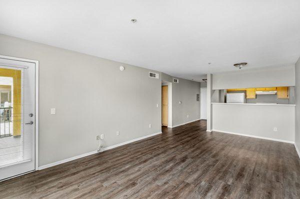 Vacant Apartment Living Room and Kitchen at Harvard Yard Apartments