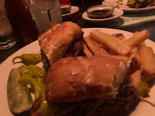 Beef sandwich with fries