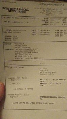 Skin Culture report of diseases two I contracted from Tahoe Forest Hospital