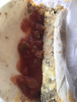 Inside the breakfast taco + salsa