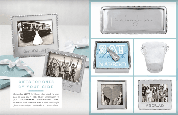 Top Bridal Party Gift Ideas Live Laugh Love Beaded Tray, Champagne Napkin Box, Bellini Ice Bucket, Signature 4x4 Frame, SQUAD Picture Frame