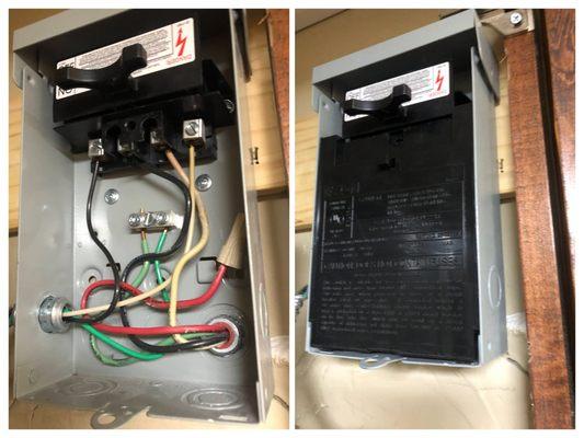 Service disconnect for a water heater running lower voltage.