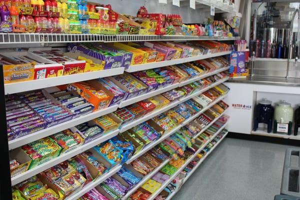 Our wall of candy. We carry older classics such as Razzles, Boston Baked Beans, and others.