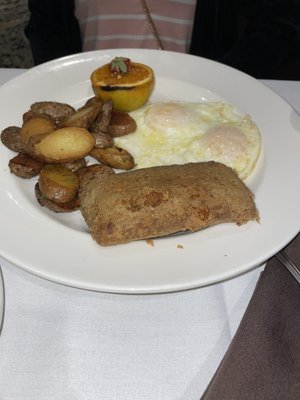 Scrapple eggs and potatoes