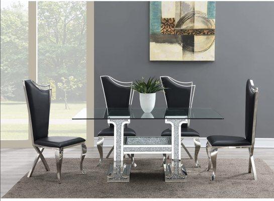 Dinning table with cristal diamond ions chairs