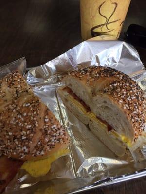 Bacon and egg on everything bagel!