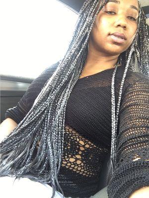 Long small storm inspired individual braids client selfie