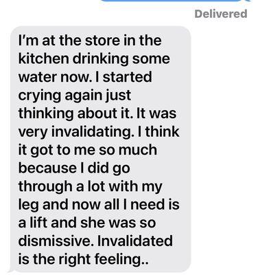 Text from my daughter an hour after her appointment.