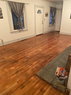 fully custom staining on these hard wood floors. fully sanded and sprayed with two coats of stain