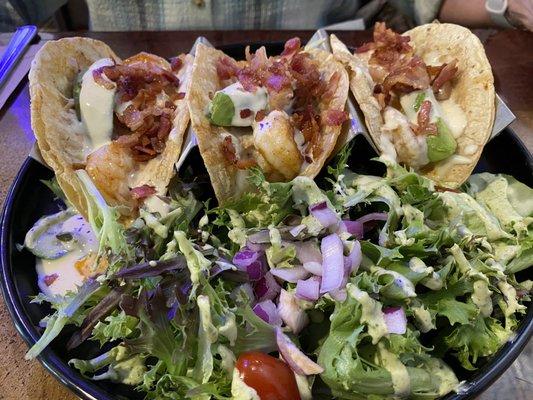 Shrimp & Bacon tacos with side salad