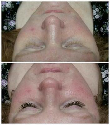 Eyelash extensions before and after.