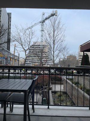 In breakfast room - magnolia just starting and huge crane in huge building project across the street.