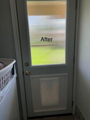 Will made the door frame wider and installed this much nicer exterior door with build in dog door