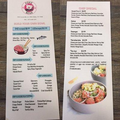 Poke Bear Menu with BYOB options