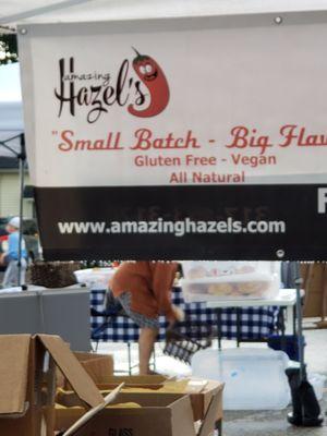 Amazing Hazel's vendor stand sign with the web address on in.. AmazigHazels.com