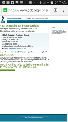 COMPLAINT to the BBB