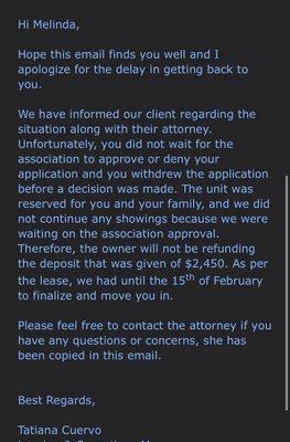 The attorney Tatiana stated represents her "client" does not exist with the Florida Bar. Shady