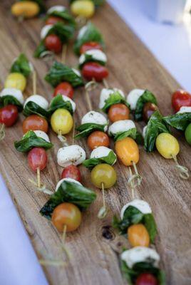 Caprese skewers during cocktail hour.