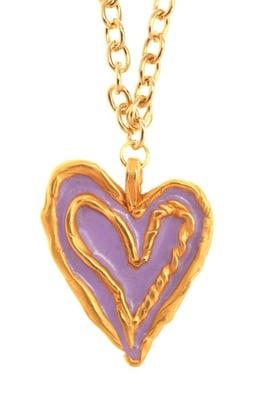 Double heart pendant 24 carat gold dipped,hand painted enamel, handcarved in Manhattan.