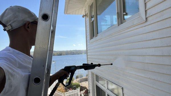 Power washing on Conesus lake