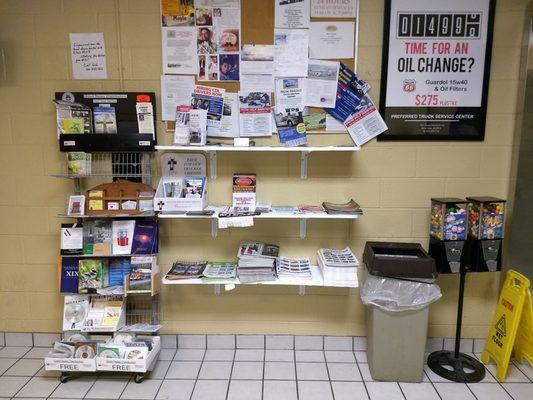 Trucker's Lounge notices and reading material.