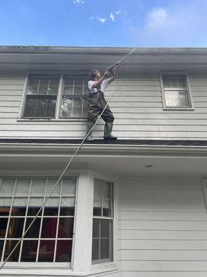 Some roof cleaning