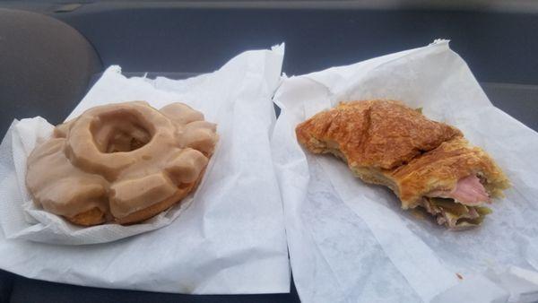 Old fashion maple donuts and yummy jalapeno ham & cheese