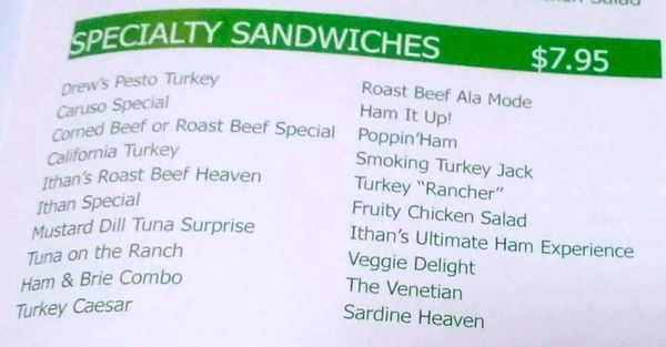 Ithan Food Market - menu (specialty sandwiches)