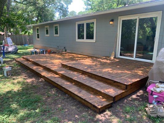 Beautifully clean, sanded down, and stained deck!