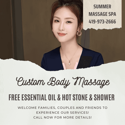 Summer Massage Spa
 3328 W Laskey Rd, Toledo, OH 43623
 Call us at 419-973-2666