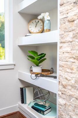 Staging detail of built-in bookcase