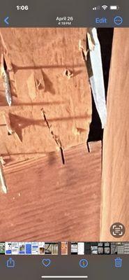 Cut in rafter. Improper slot cut for ridge vent.