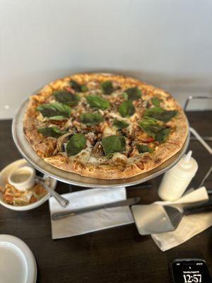 Pepperoni Mushroom Pizza With Basil