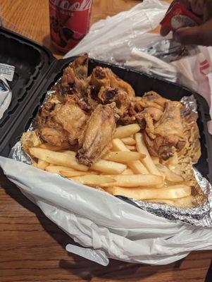 Naked chicken wings and fries