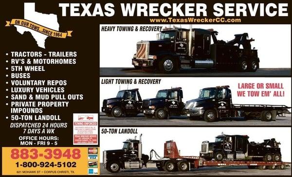 Texas Wrecker Service - Corpus Christi specializes in heavy duty tow truck towing.