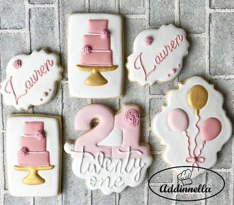 21st Birthday custom decorated cookies