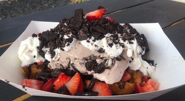 Cookies and Cream waffle with strawberries