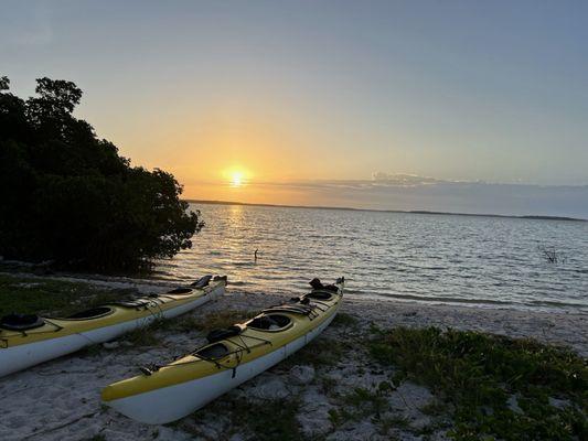 Sunrise over the kayaks