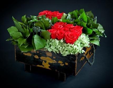 Preserved rose, hydrangea, ivy arrangement