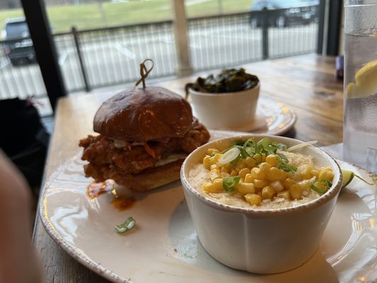 Tennessee Chicken Sandwich Collard Greens Cheese Grits